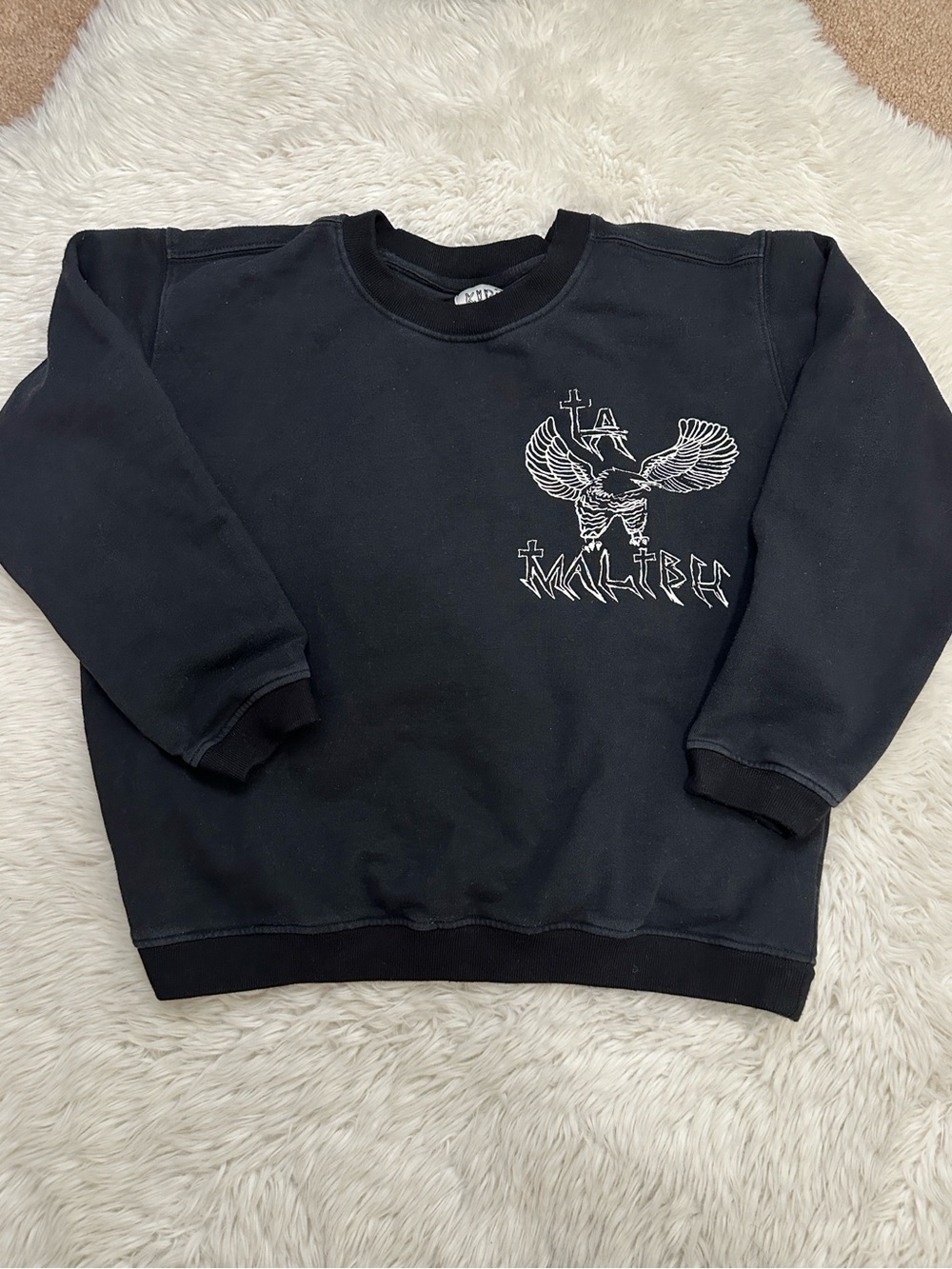 KIDS made in Calabasas Black Crewneck Sweatshirt with Malibu Eagle Graphic